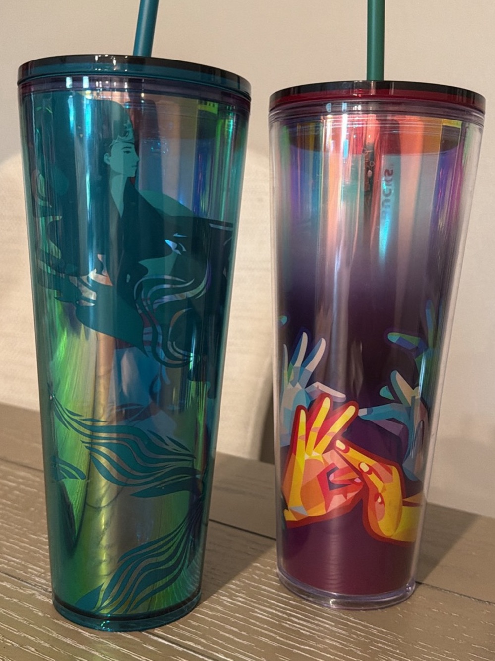 Starbucks Iridescent Reusable Tumblers with Straw - Teal & Purple Set -
